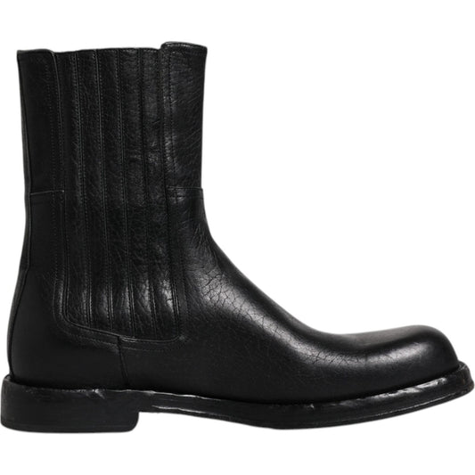 Dolce & Gabbana Black Horse Leather Mid Calf Boots Shoes Dolce & Gabbana Black