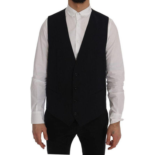 Dolce & Gabbana Black STAFF Wool Striped Vest SIG60358-1