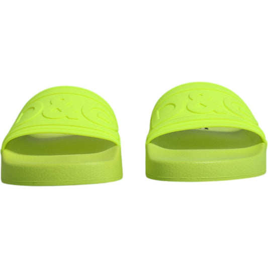 Dolce & Gabbana Green Rubber Slides Sandals Beachwear Shoes Dolce & Gabbana Yellow Green