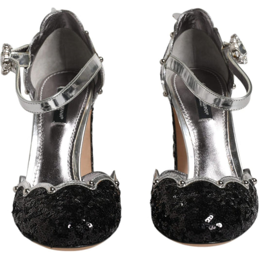 Dolce & Gabbana Black Silver Sequin Ankle Strap Sandals Shoes Dolce & Gabbana Dark Slate Gray