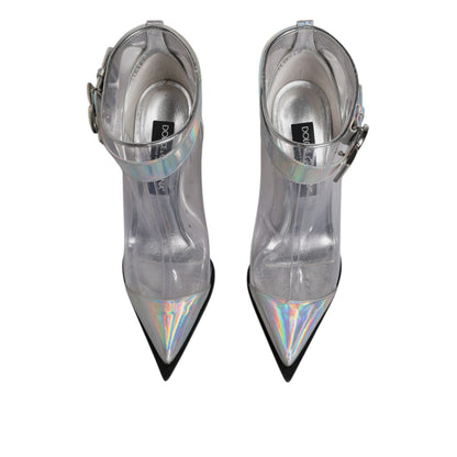 Dolce & Gabbana Silver Iridescent Pointed Short Boots Shoes