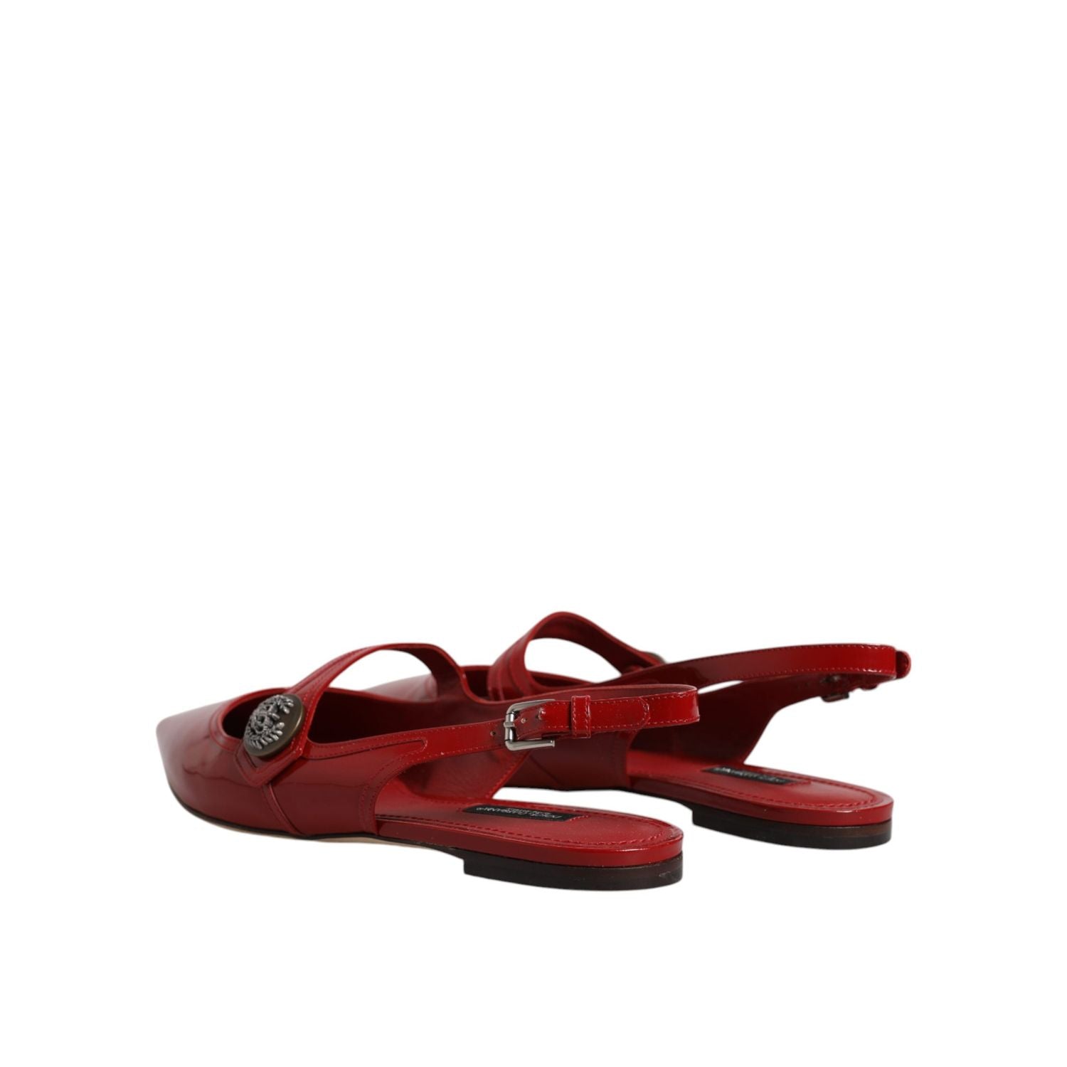 Dolce & Gabbana Red Leather Slingback Flats Sandals Shoes