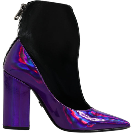 Dolce & Gabbana Purple Black Pointed Ankle Boots Shoes Dolce & Gabbana Black