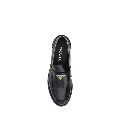 Prada Black Leather Logo Loafers