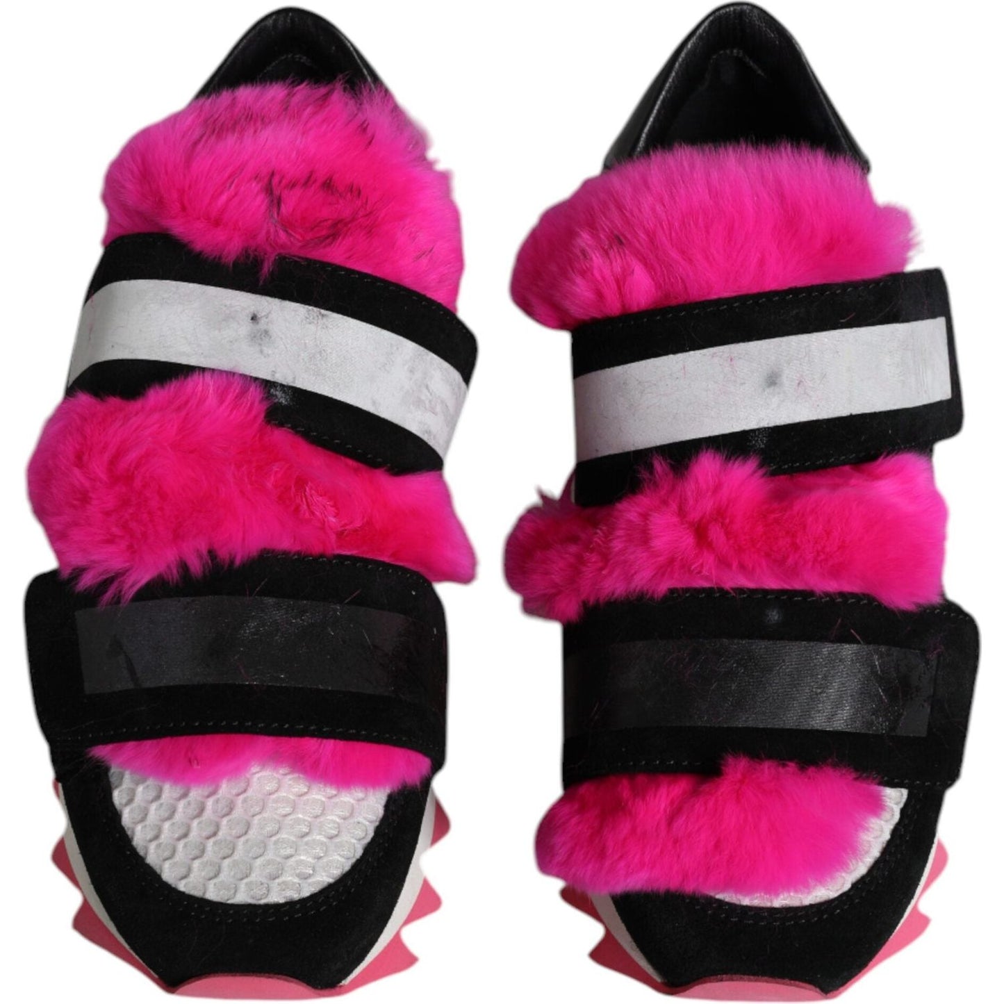 Dolce & Gabbana Black Pink Fur Embellished Sneakers Shoes