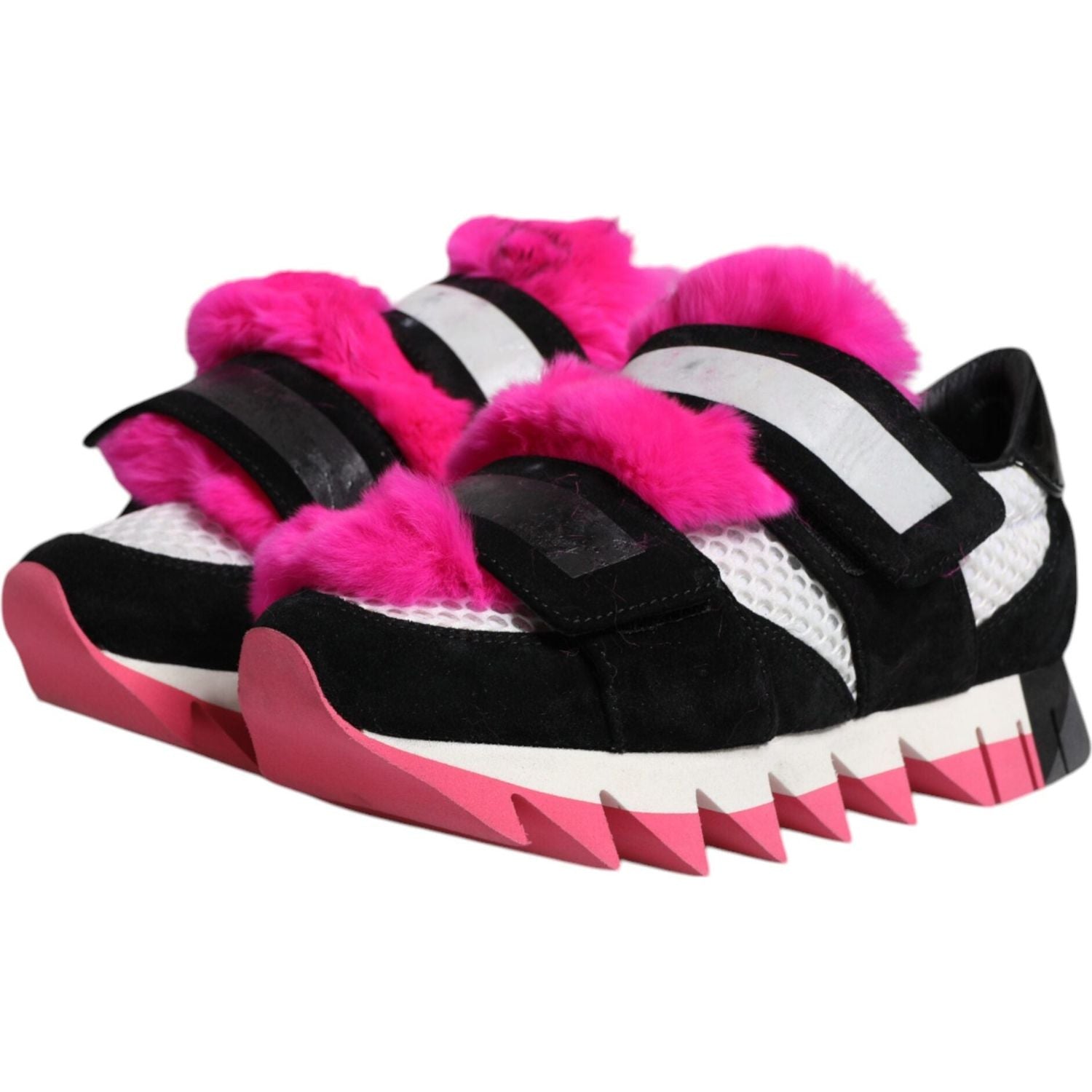 Dolce & Gabbana Black Pink Fur Embellished Sneakers Shoes