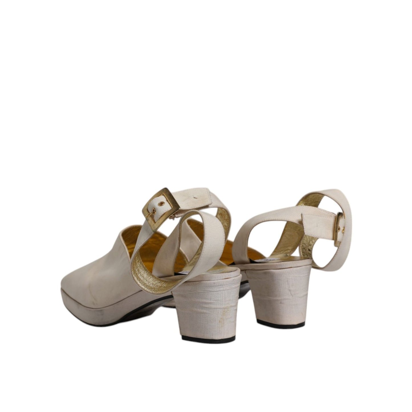 Dolce & Gabbana Off White Block Heels Slingback Sandals Shoes