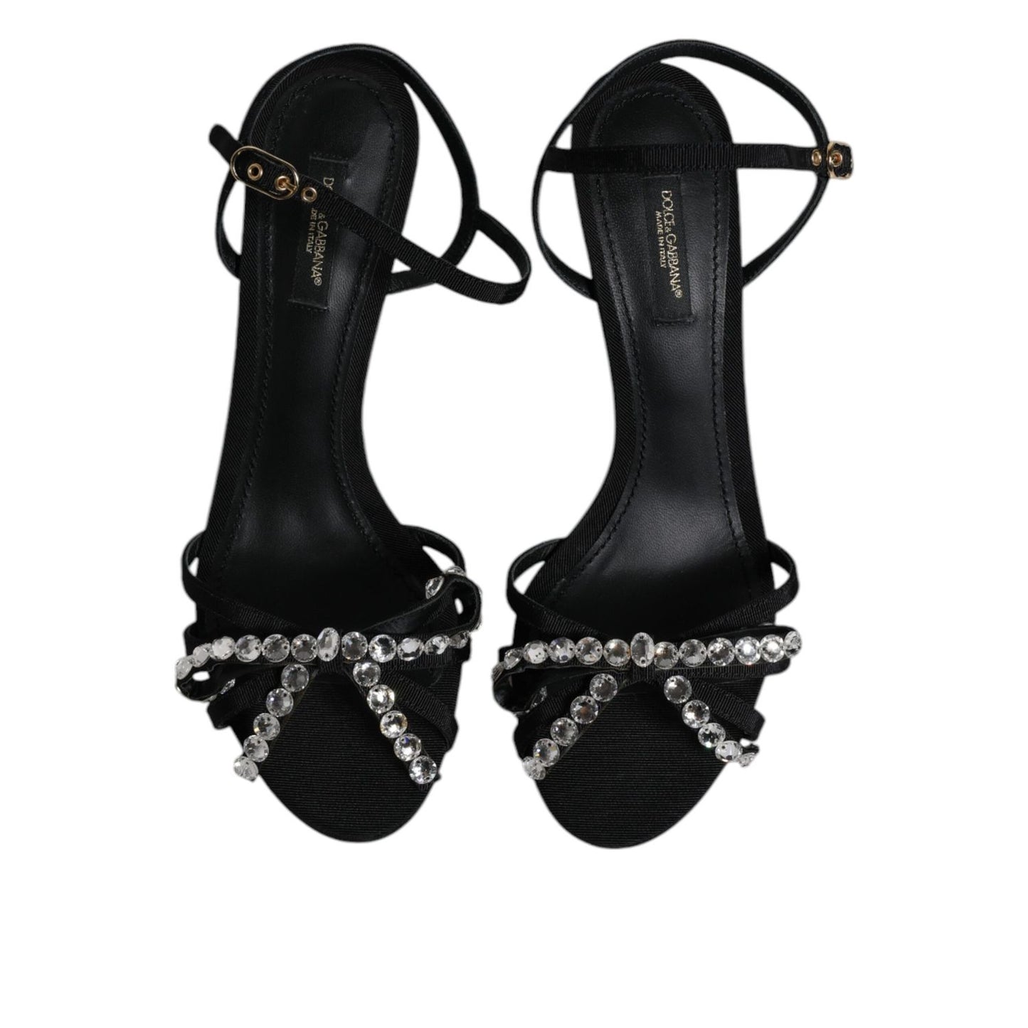 Dolce & Gabbana Black Leather Crystal Bow KEIRA Sandals Shoes