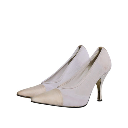 Dolce & Gabbana White Beige Leather High Heels Pumps Shoes