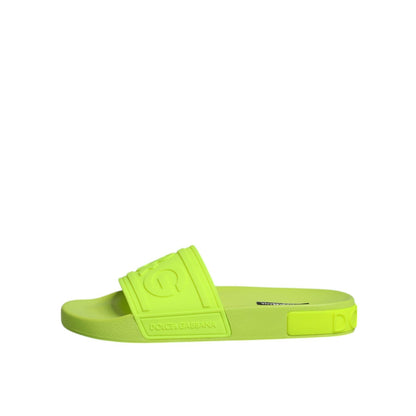 Dolce & Gabbana Green Rubber Slides Sandals Beachwear Shoes