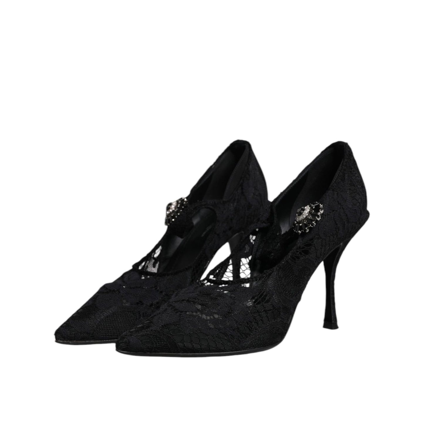 Dolce & Gabbana Black Lace Crystals Mary Jane Pumps Shoes