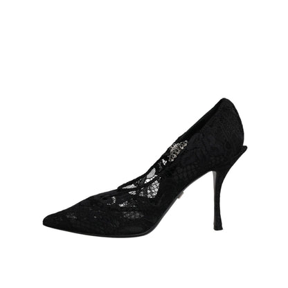 Dolce & Gabbana Black Lace Crystals Mary Jane Pumps Shoes