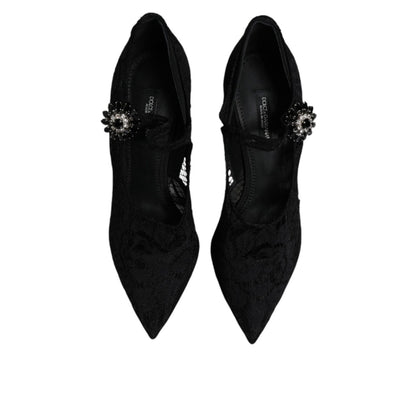 Dolce & Gabbana Black Lace Crystals Mary Jane Pumps Shoes
