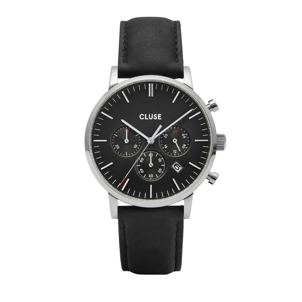 Cluse Black Leather Dress Watch