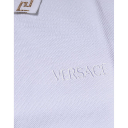 Versace White Viscose Collared Men Polo Short Sleeves T-shirt
