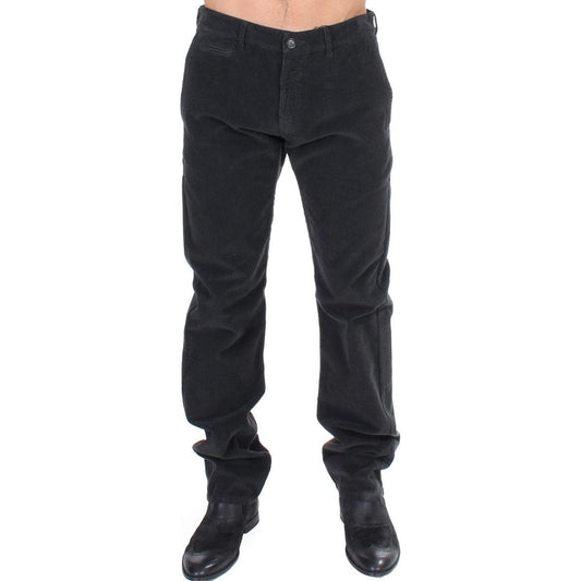GF Ferre Black Corduroy Cotton Straight Fit Pants SIG11087-1
