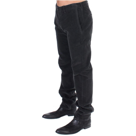 GF Ferre Black Corduroy Cotton Straight Fit Pants SIG11087-1