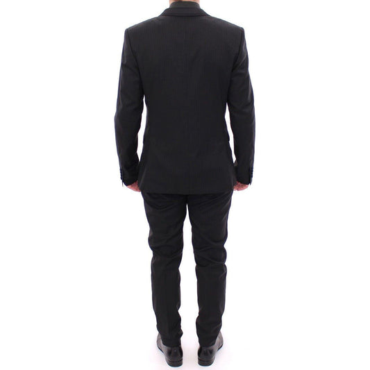 Dolce & Gabbana Elegant Black Striped Wool-Silk Blend Suit Dolce & Gabbana Dark Slate Gray