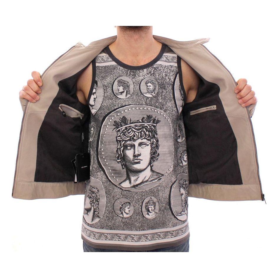 Dolce & Gabbana Beige Leather Jacket Biker Coat