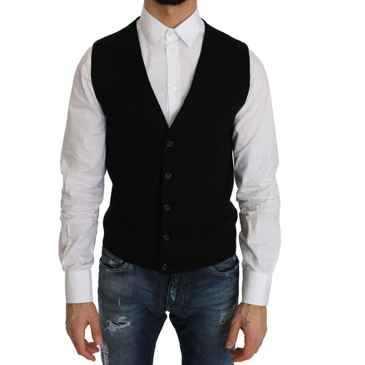 Dolce & Gabbana Black Cotton Dress Woven Waistcoat TSH2423-1