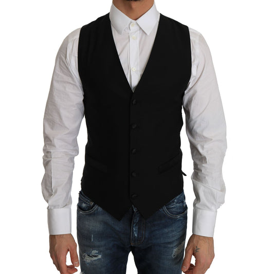 Dolce & Gabbana Black Wool Dress Waistcoat TSH2432-1