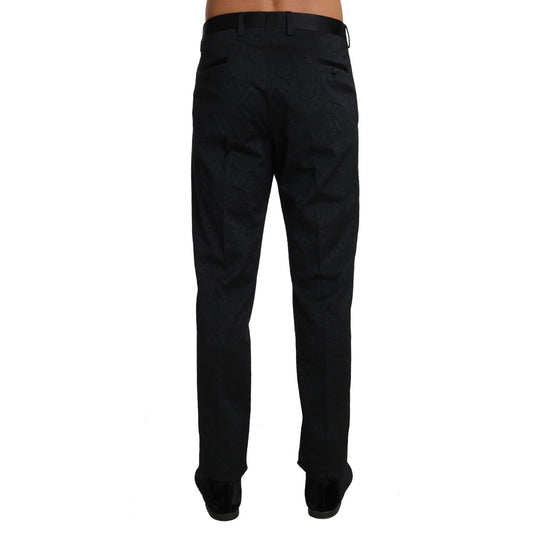 Dolce & Gabbana Black Cotton Brocade Formal Trousers Pants BYX1252-1