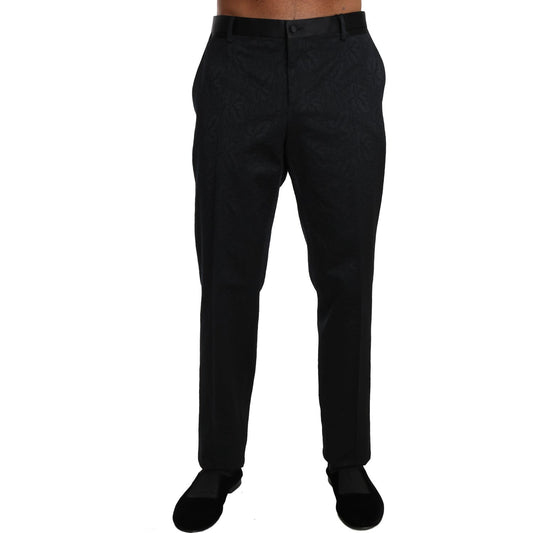 Dolce & Gabbana Black Cotton Brocade Formal Trousers Pants
