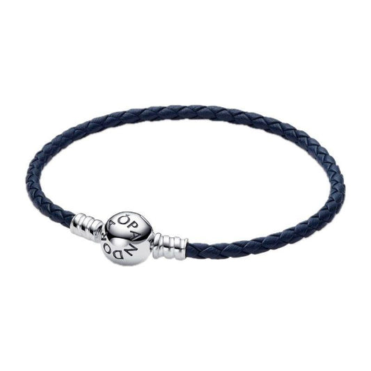 PANDORA MOMENTS COLLECTION Mod. ROUND CLASP BLUE BRAIDED LEATHER BRACELET Bracelet PANDORA Light Gray