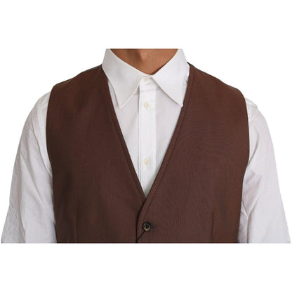 Dolce & Gabbana Brown Wool Silk Waistcoat Vest