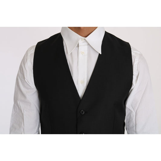 Dolce & Gabbana Black Solid Wool Silk Waistcoat Vest TSH2665-46