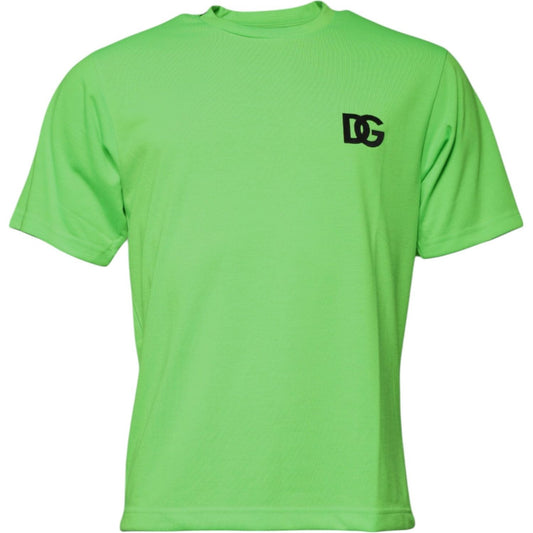 Dolce & Gabbana Green Logo Polyester Crew Neck T-shirt TSH87640-44