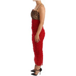 Dolce & Gabbana Brown Leopard Red Tulle Sheath Midi Dress DR28736-36