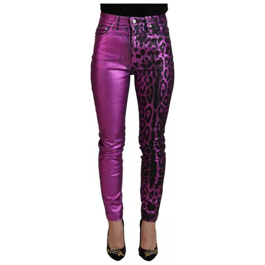 Dolce & Gabbana Purple Leopard Cotton Slim Fit Denim Jeans PAN74186-36
