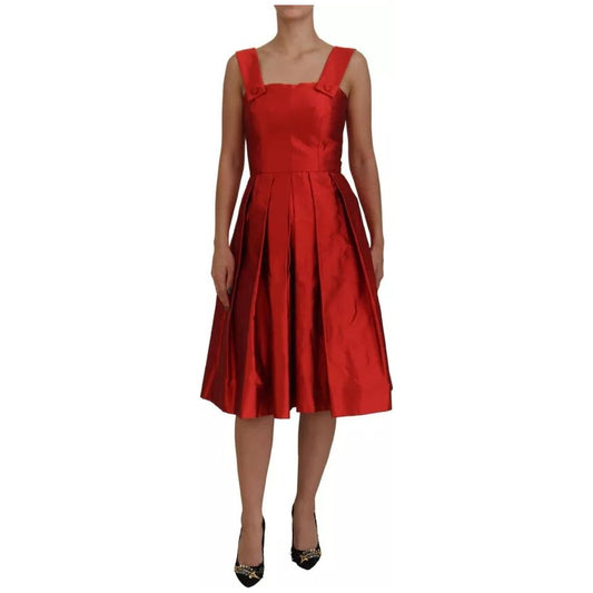 Dolce & Gabbana Red A-line Pleated Midi Satin Silk Dress DR28857-36