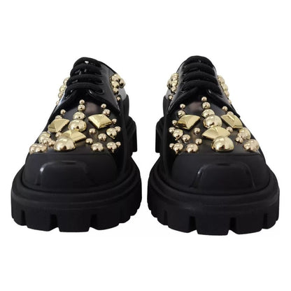 Dolce & Gabbana Black Leather Trekking Derby Embellished Shoes