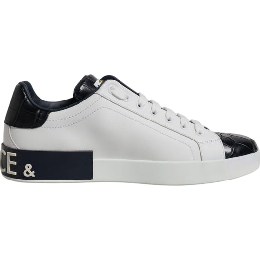 Dolce & Gabbana White Black Leather Portofino Sneakers Shoes Dolce & Gabbana Light Gray
