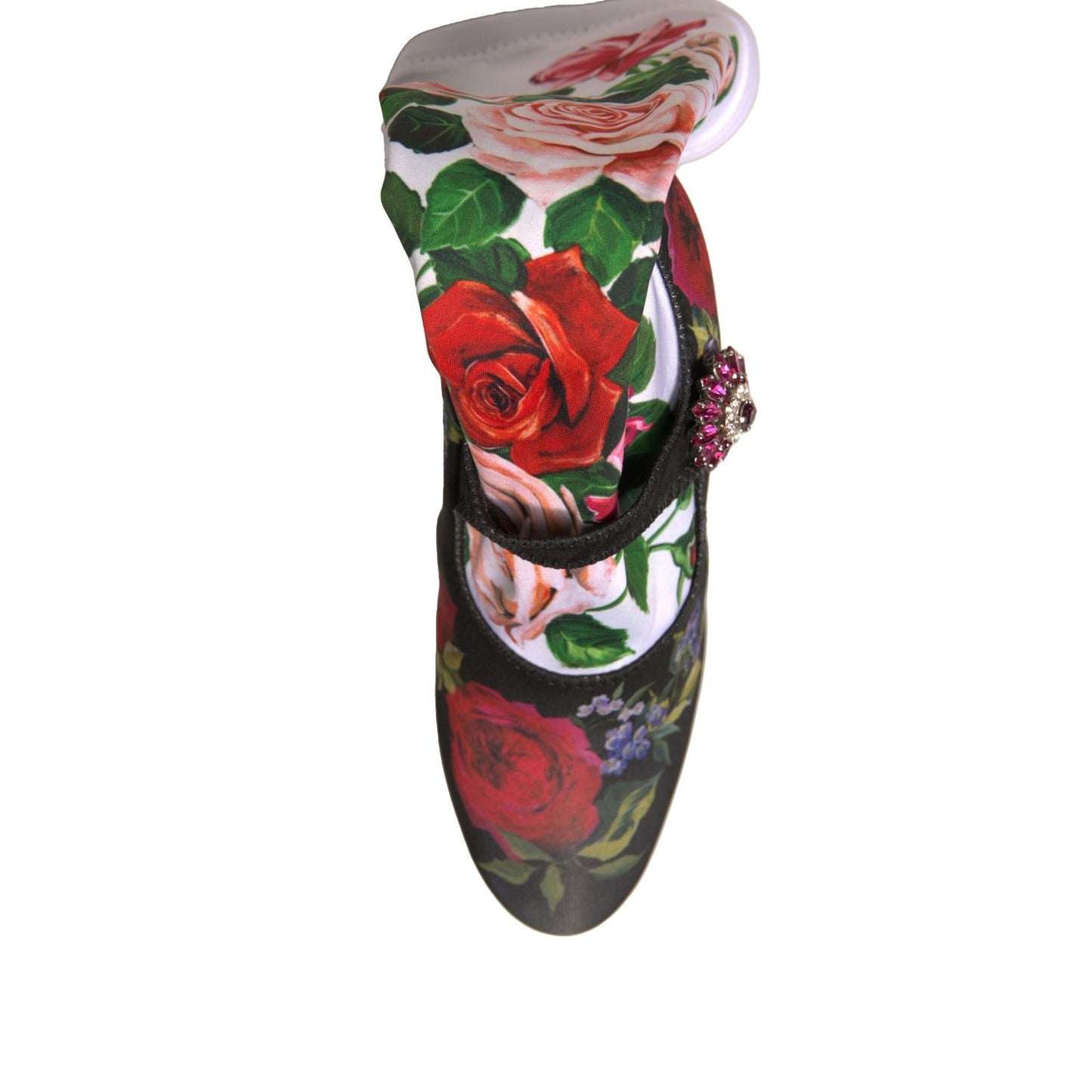 Dolce & Gabbana Black Floral Socks Crystal Boots Jersey Shoes