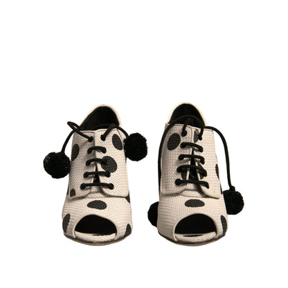 Dolce & Gabbana White Black Polka Dot Peep Toe Ankle Boots Shoes