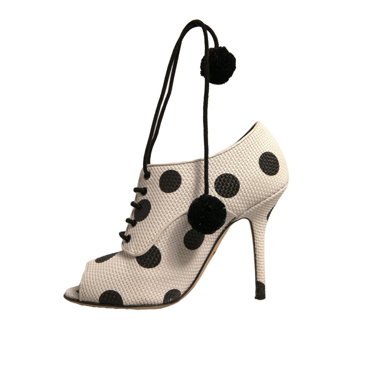 Dolce & Gabbana White Black Polka Dot Peep Toe Ankle Boots Shoes