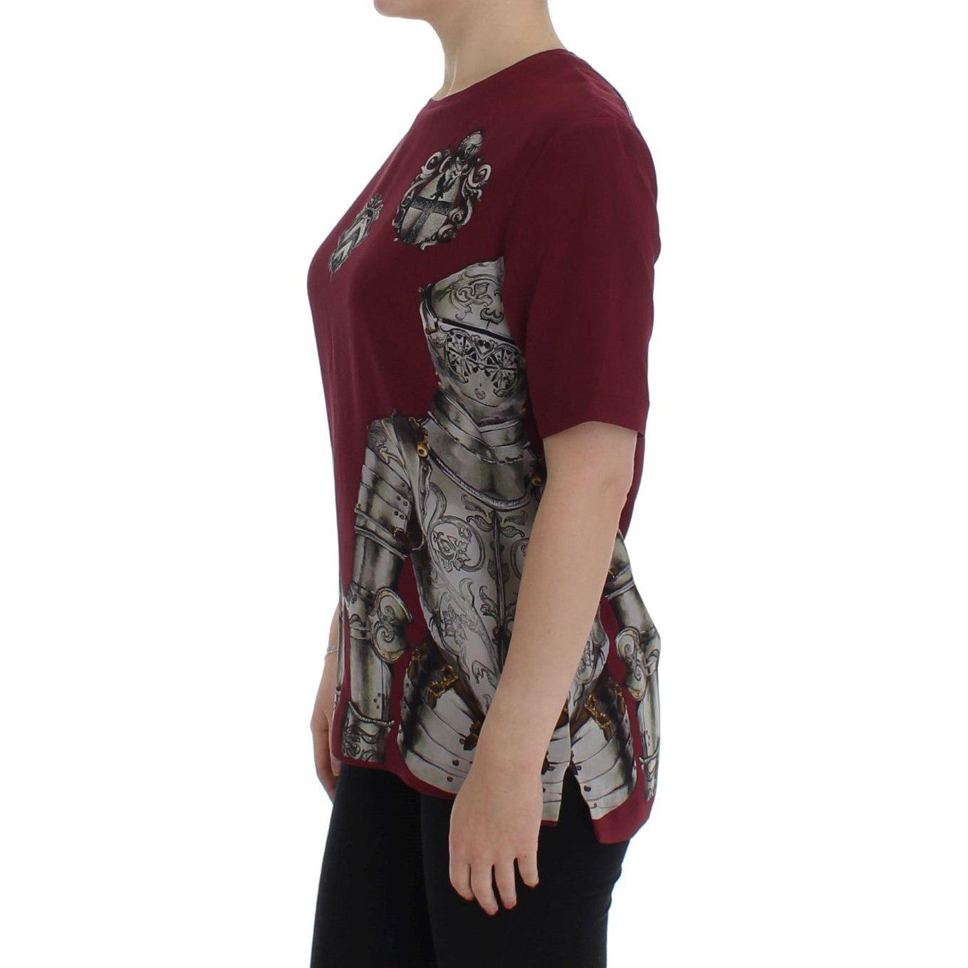 Dolce & Gabbana Red Knight Print Silk Blouse T-shirt SIG13332-2