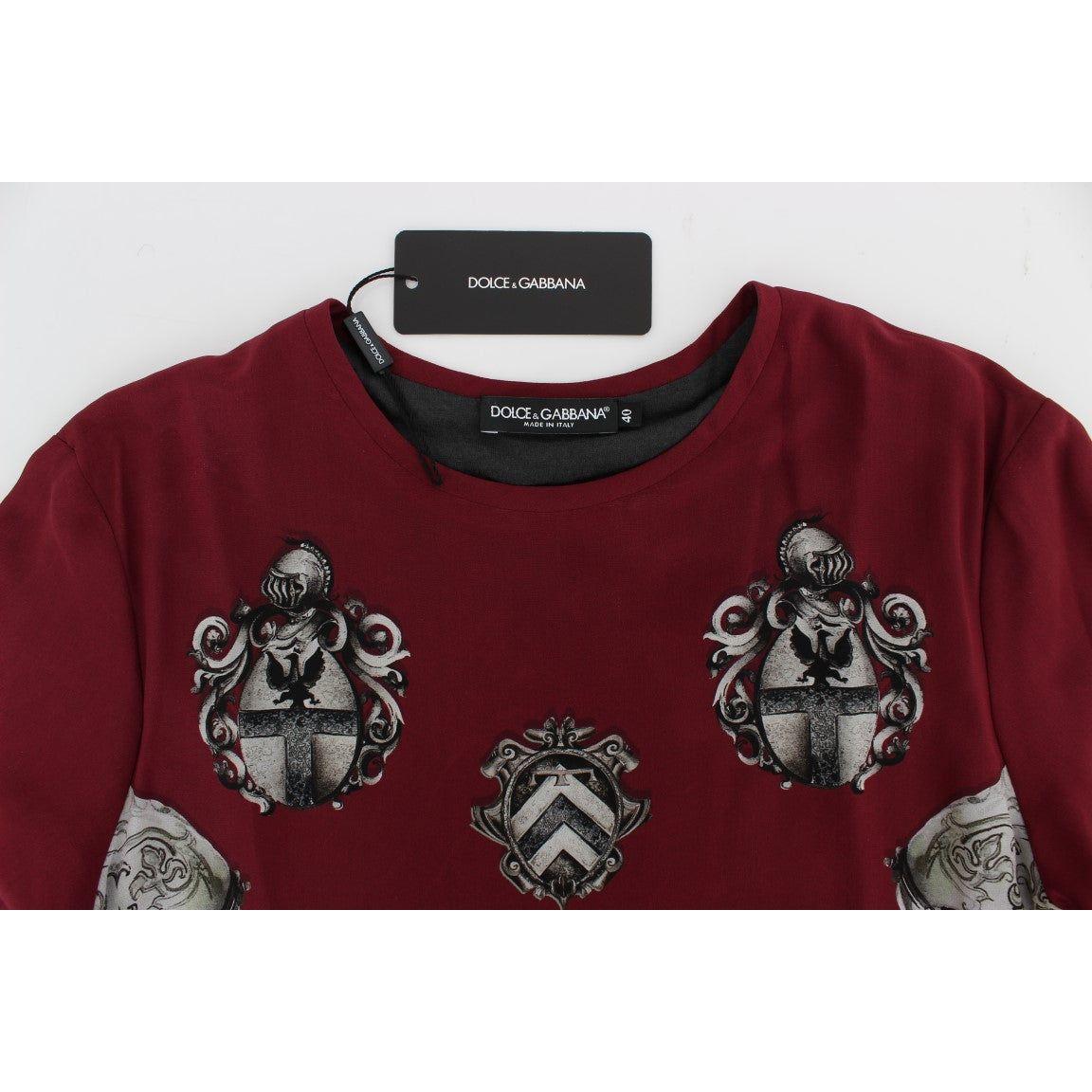 Dolce & Gabbana Red Knight Print Silk Blouse T-shirt SIG13332-2