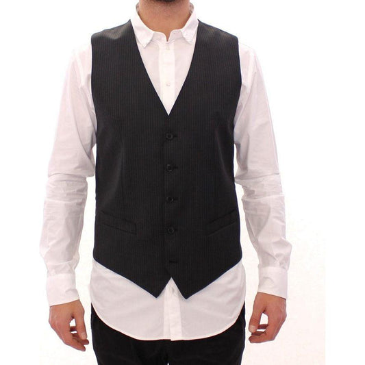 Dolce & Gabbana Gray Striped Wool Single Breasted Vest GSS12005-1