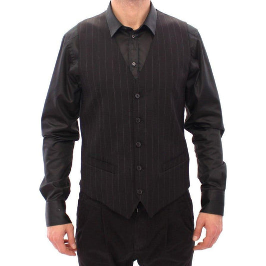 Dolce & Gabbana Black Striped Wool Logo Vest GSS12020-1