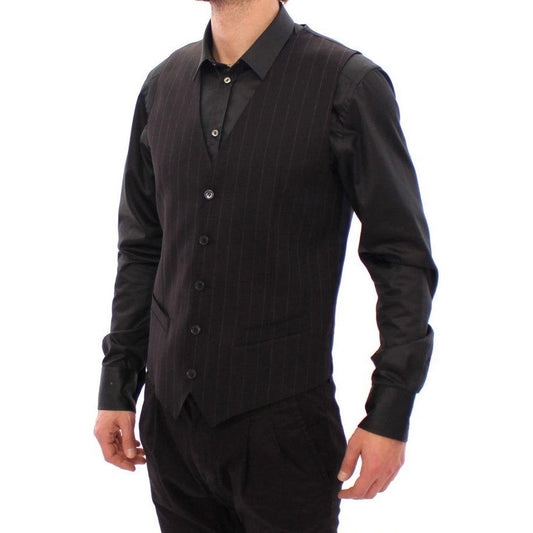 Dolce & Gabbana Black Striped Wool Logo Vest GSS12020-1