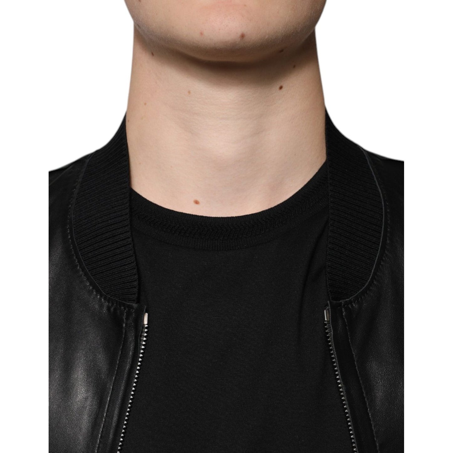 Dolce & Gabbana Black Lambskin Full Zip Biker Blouson Jacket JKT41202-44