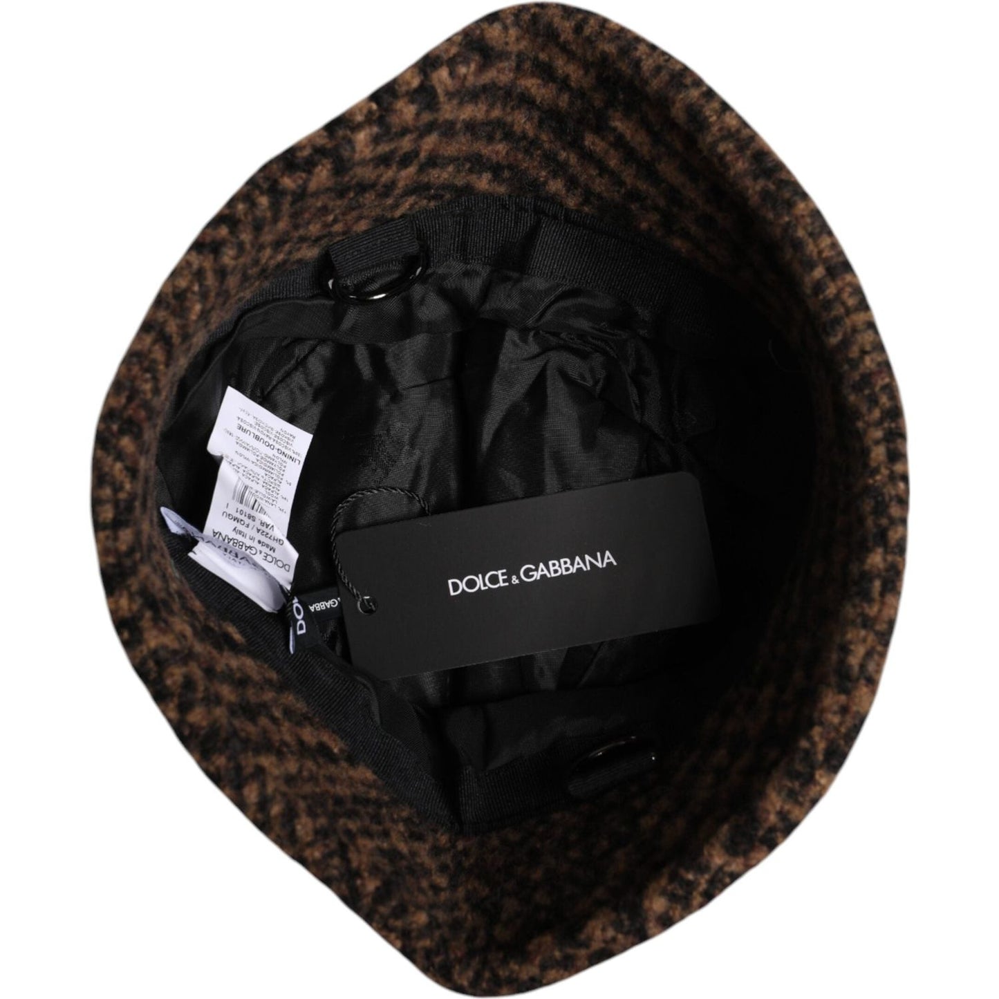 Dolce & Gabbana Brown Houndstooth Wool Woven Bucket Hat HAT9725-59