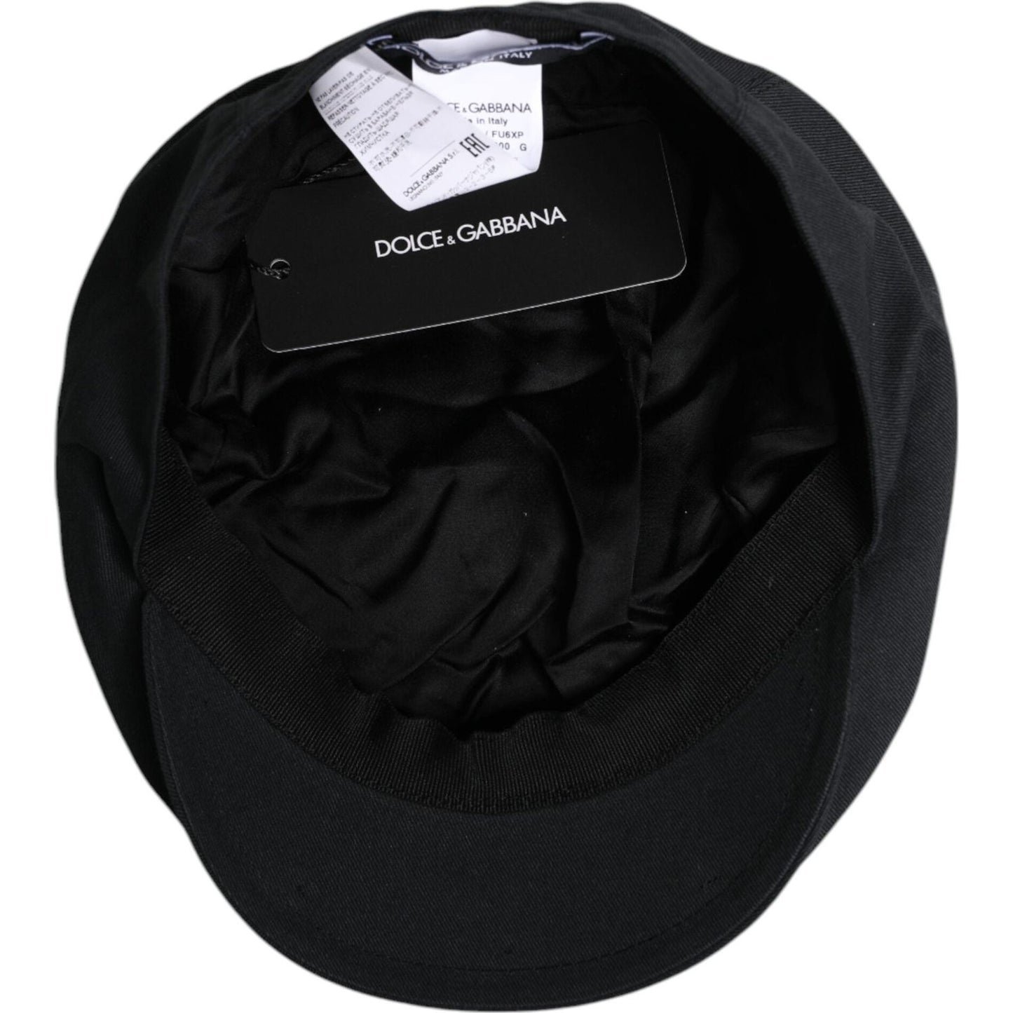 Dolce & Gabbana Black Cotton Newsboy Capello Cabbie Hat HAT9754-58