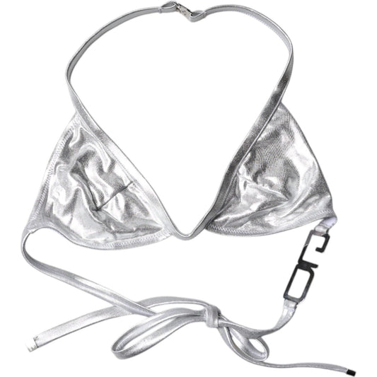 Dolce & Gabbana Silver Logo Halter Beachwear Bikini Top Swimwear BIK1948-2
