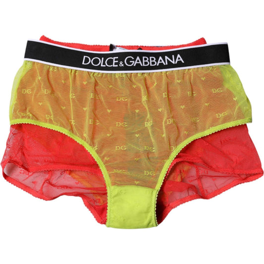 Dolce & Gabbana Red Yellow Tulle Mid Waist Panty Underwear BIK1960-2