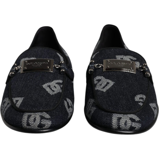 Dolce & Gabbana Black Logo Cotton Loafers Formal Dress Shoes MV7168-41